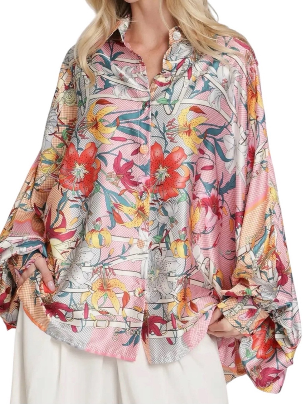 Beulah Pink Multi Floral Button-Front Blouse